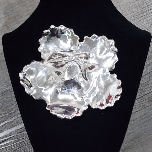 Mid Century Hibiscus Sterling Silver Brooch Huge! 3 1/2 inches 47 grams - Picture 4 of 4